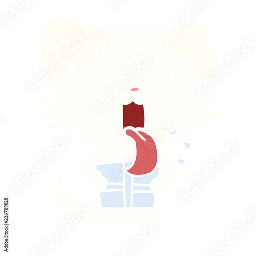flat color style cartoon panting dog with present