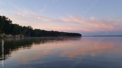 calm river water sunrise mist