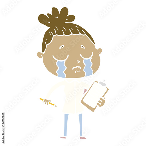 flat color style cartoon crying saleswoman