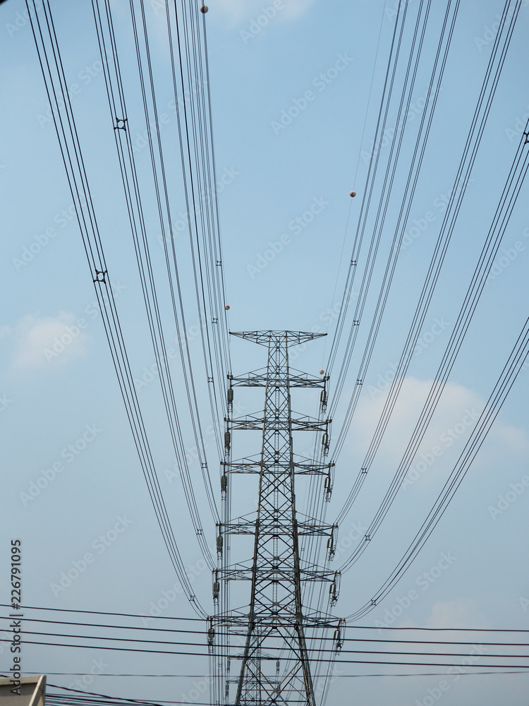 Fototapeta premium high voltage tower and high voltage wire with clear shy
