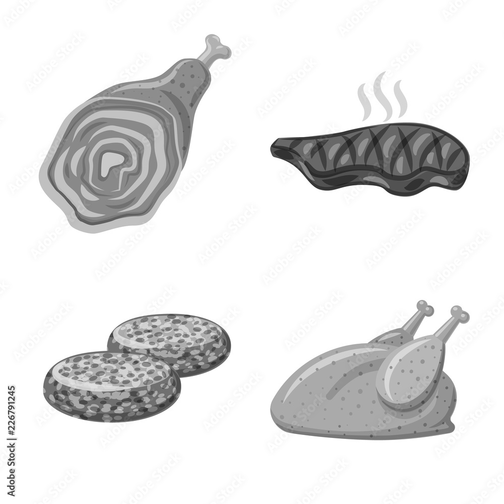 Vector design of meat and ham icon. Set of meat and cooking stock vector illustration.