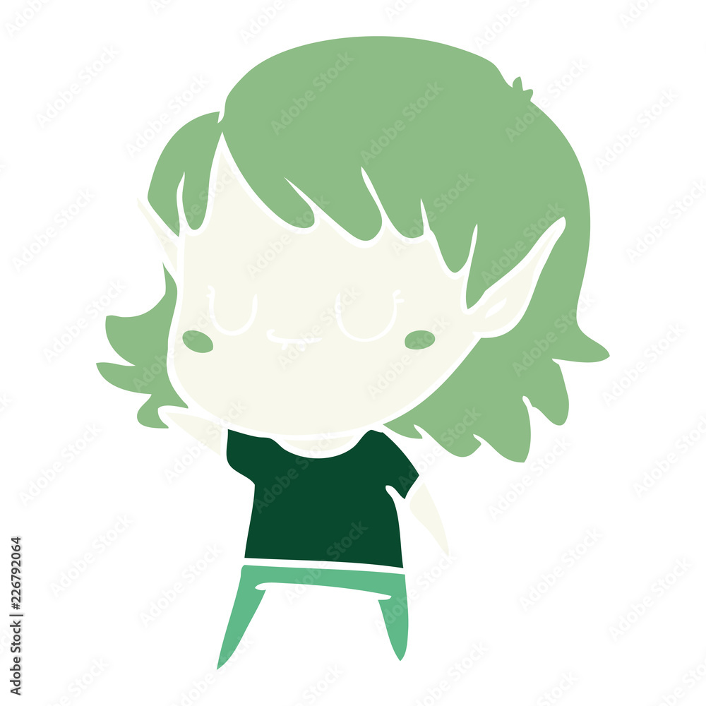 happy flat color style cartoon elf girl happy flat color style cartoon elf girl