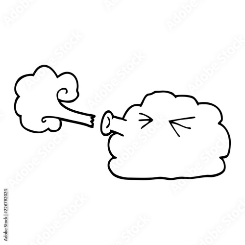 line drawing cartoon cloud blowing a gale