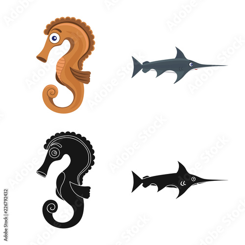 Vector design of sea and animal sign. Set of sea and marine stock symbol for web.