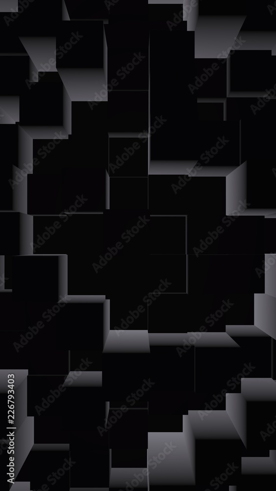 Abstract dark elegant cube geometric background. Chaotically advanced rectangular bars. 3D Rendering, 3D illustration Abstract dark elegant cube geometric background. Chaotically advanced rectangular bars. 3D Rendering, 3D illustration