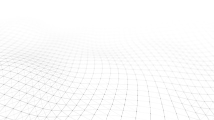 Wave white background. Abstract white futuristic background. Wave with connecting dots and lines on dark background. Wave of particles. 3D rendering.