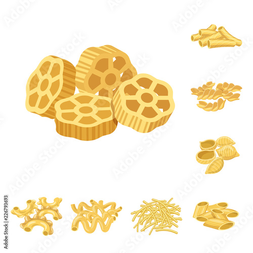 Vector illustration of pasta and carbohydrate symbol. Set of pasta and macaroni stock vector illustration.