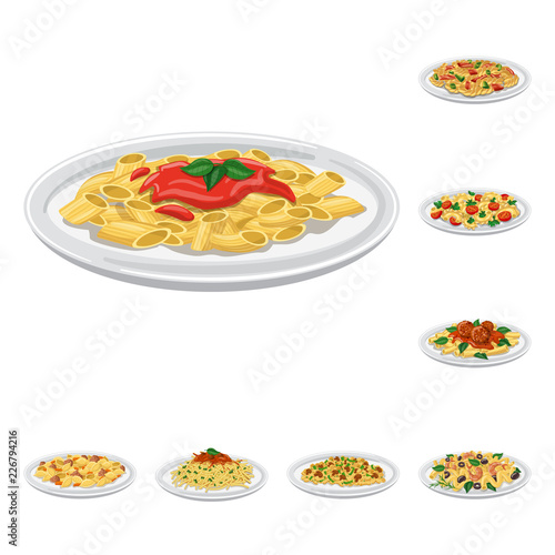 Vector design of pasta and carbohydrate symbol. Set of pasta and macaroni stock vector illustration.