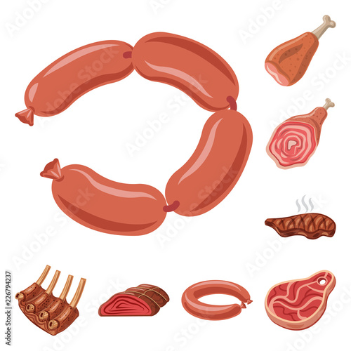 Isolated object of meat and ham sign. Collection of meat and cooking stock vector illustration.