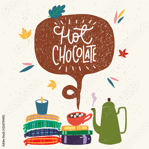 Hot chocolate hand lettering and clipart