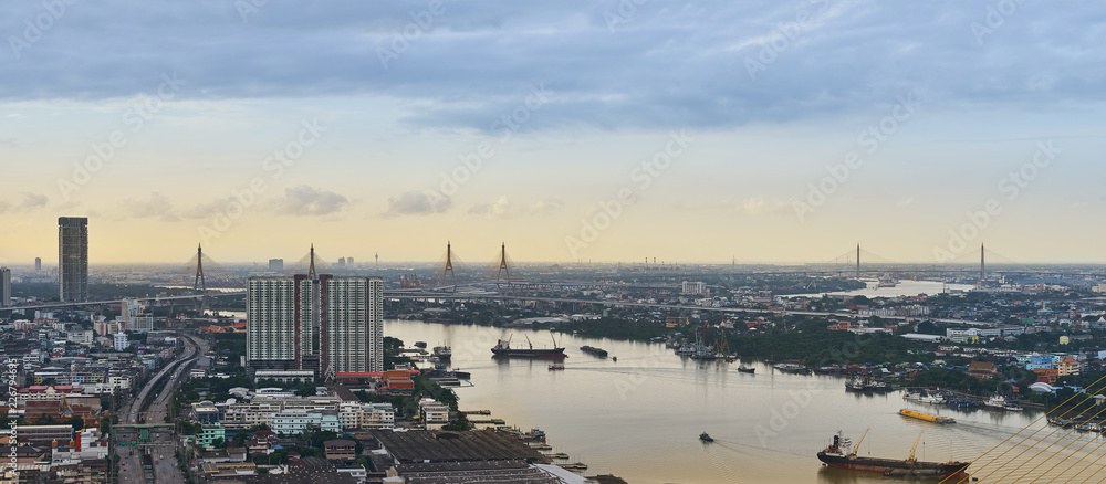 panorama view on river and cityscape on skyline