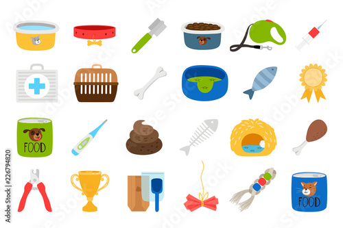 Pets related icons set on white backgound, vector illustration