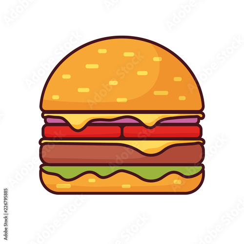 Delicious american cheeseburger with onion and tomatoes. Vector icon for web or mobile applications