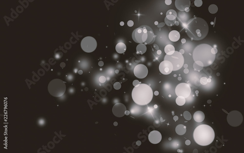 Grey sparkle rays lights with bokeh elegant show on stage abstract background. Dust sparks background.