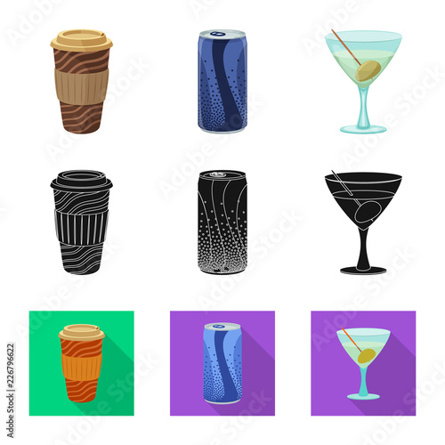 Vector illustration of drink and bar sign. Set of drink and party stock vector illustration.