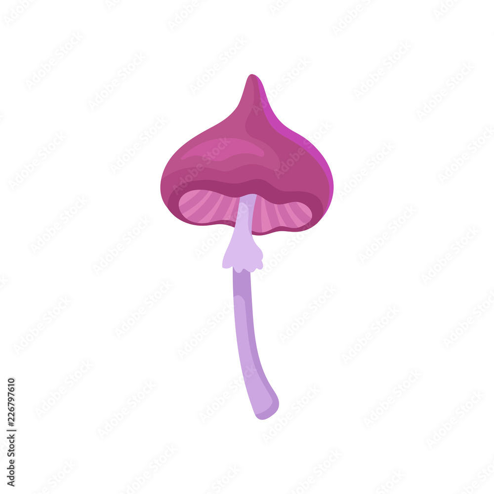Flat vector icon of poisonous mushroom with bright pink cap and stalk. Magic forest plant Flat vector icon of poisonous mushroom with bright pink cap and stalk. Magic forest plant