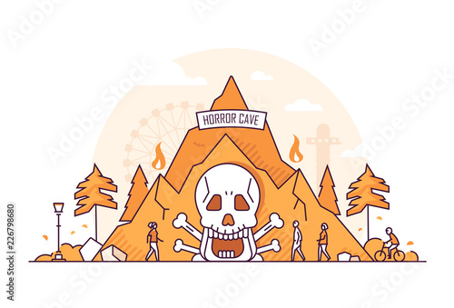 Horror cave - thin line design style vector illustration
