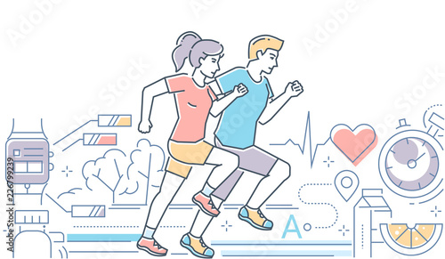 Running - colorful line design style vector illustration