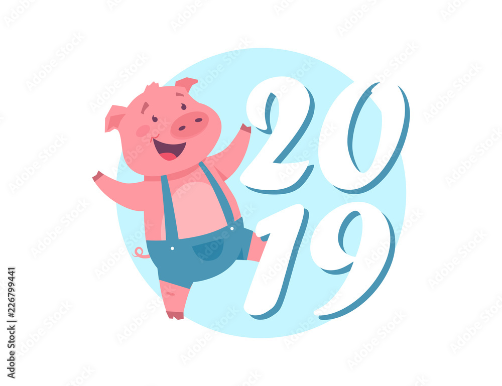 Happy New Year 2019 - modern cartoon character illustration Happy New Year 2019 - modern cartoon character illustration