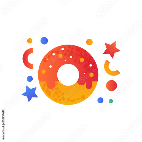 Sweet glazed donut, fast food dish vector Illustration on a white background