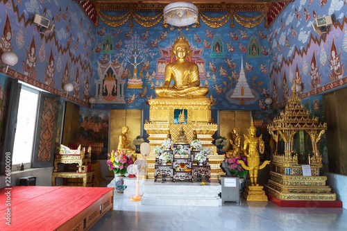 Sitting Buddha in Wat Kaew Korawaram Temple in the Center of Krabi Town, Province of Krabi, Thailand