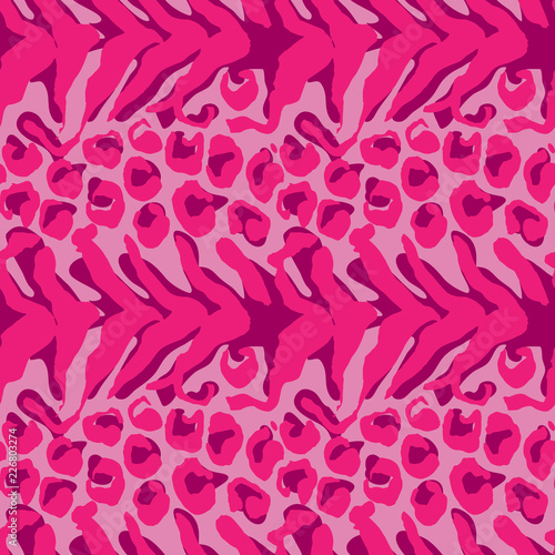 Vector illustration leopard print seamless pattern. Pink hand drawn background.