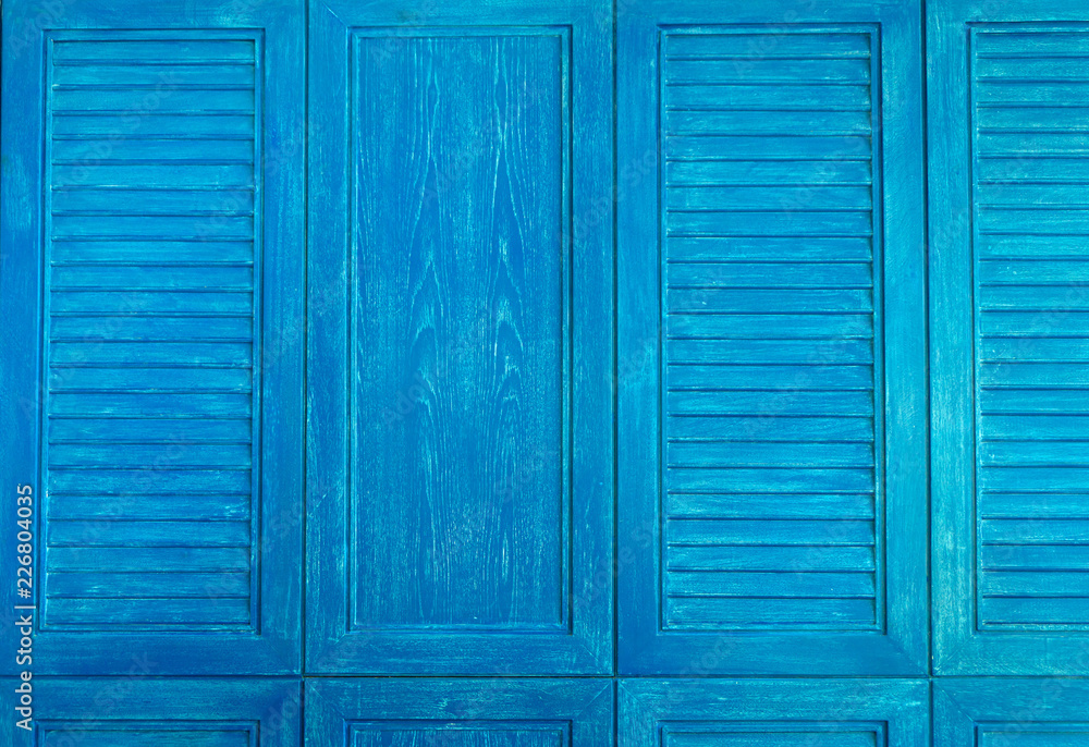 Texture of blue color wooden vintage window