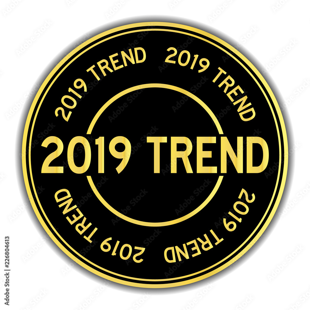 Black and gold color sticker in word 2019 trend on white background