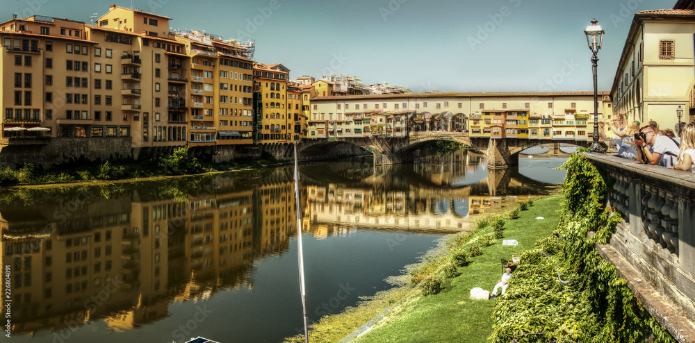 Ponte vecchio; famous covered bridge across the river Arno in Florence, Tuscany