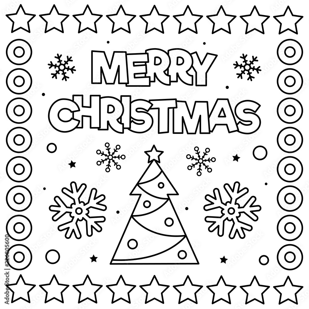 Merry Christmas. Coloring page. Black and white vector illustration