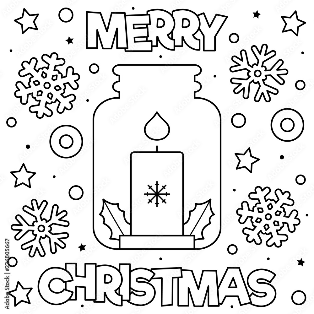 Merry Christmas. Coloring page. Black and white vector illustration ...