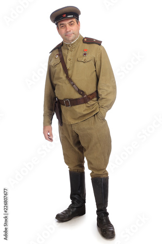 Major of soviet army looking straight with hand in pocket