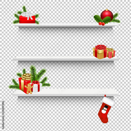 Empty Shelves With Christmas Gift Box Transparent Background