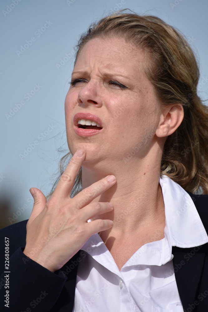 Adult Business Woman And Confusion Wearing Suit Adult Business Woman And Confusion Wearing Suit