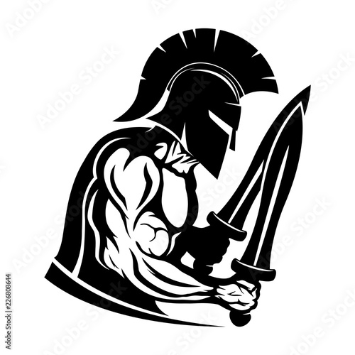 Spratan warrior with two swords on a white background.