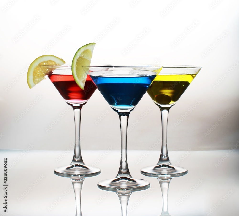 Martini Drinks In Various Colors With Decors