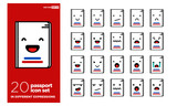 Set of Cute Simple Passport Vector Illustration Emoji Line Icons In Different Expressions