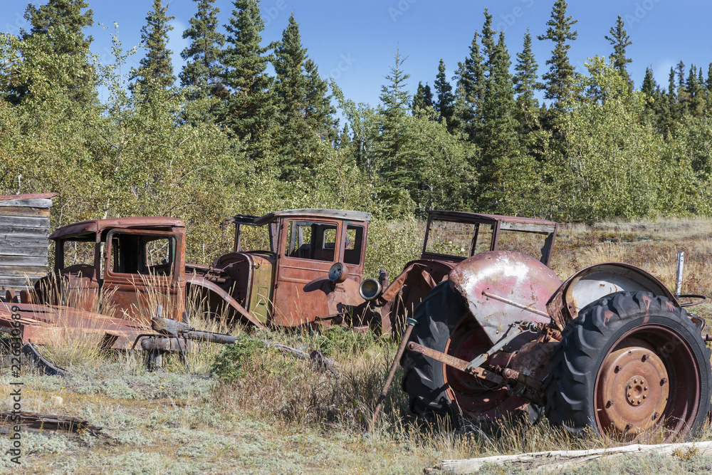 September 03 2018, Champagne Yukon Canada. Old abandoned car, in city of Chamapgne in Yukon, Canada