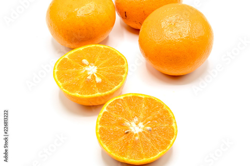  Fresh Mandarin oranges fruits, tangerine isolated on white background.