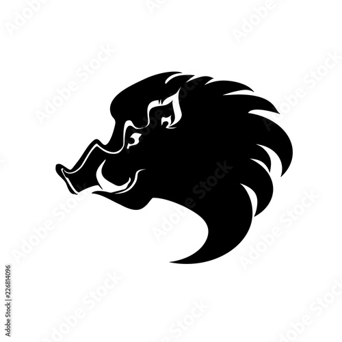 Wild Boar head. Flat vector template black boar isolated on white.