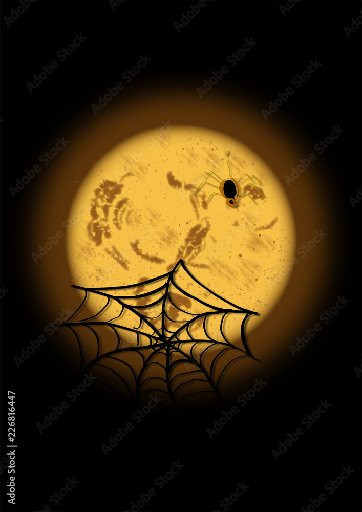 SCARY BLACK SPIDERWEB INFRONT OF THE BIG SHINING MOON IN HALLOWEEN NIGHT SCARY BLACK SPIDERWEB INFRONT OF THE BIG SHINING MOON IN HALLOWEEN NIGHT