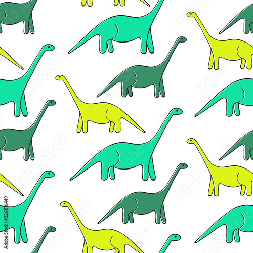 Cartoon dinosaurs on white background, seamless pattern. Vector background.