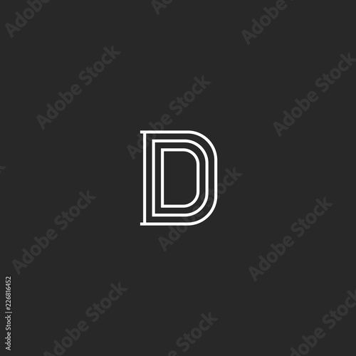 D letter logo simple midieval monogram, thin lines design, initial emblem for business card