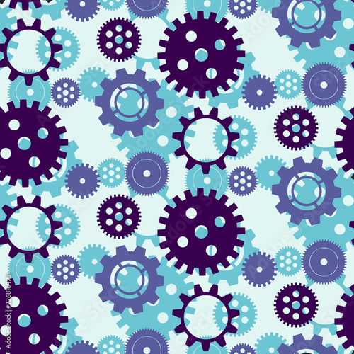 Gears, colored seamless pattern. Vector background.