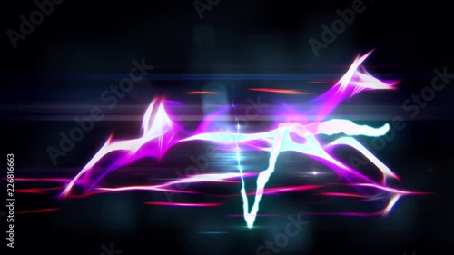 lightning heart beat pulse energy gazelle running in neon forest seamless endless loop new quality unique handmade cartoon animation dynamic joyful video footage photo