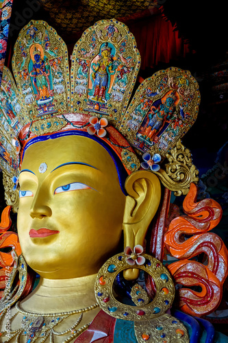 The statue of Maitreya Buddha at Thiksey Monastery. It contains a 15 metres high statue and largest such statue in ladakh, India. 