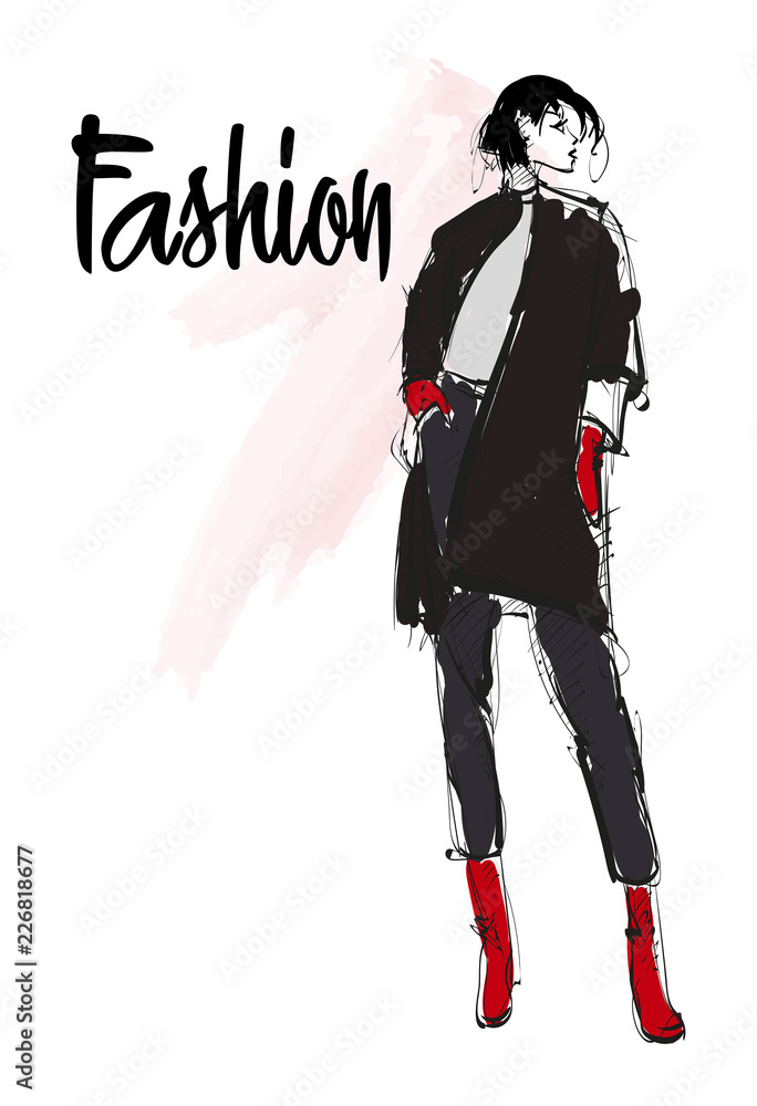 Fashion girl Sketch. Stylish fashion model. Pretty young girl. Fashion girl Sketch. Stylish fashion model. Pretty young girl.