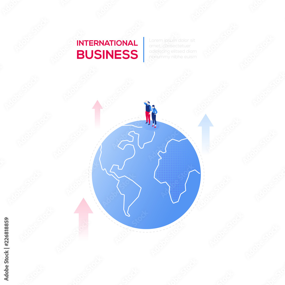 International business - modern isometric vector web banner
