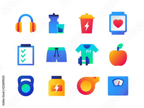 Fitness and healthy lifestyle - set of flat design style icons