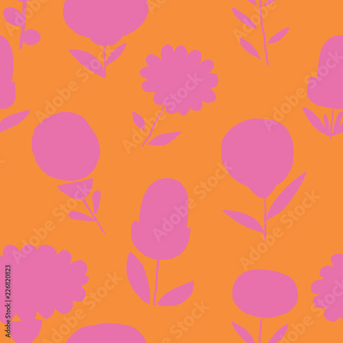 Monochrome silhouette floral seamless pattern